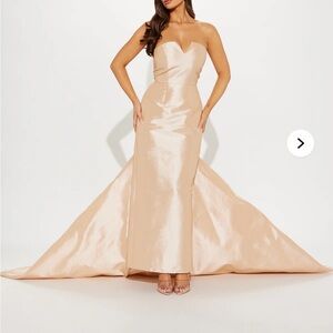Formal Strapless Mermaid Gown with Train in Champagne